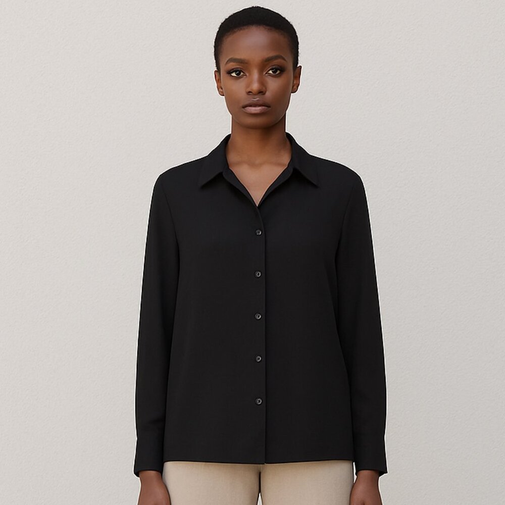 Bianca Nygard Black Knit Button up Shirt Career Chic Sz 12